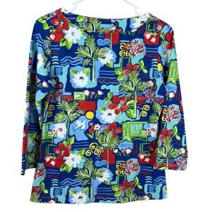 J McLaughlin Top Womens Small S Blue Floral Catalina Cloth Tropical Palm Beach